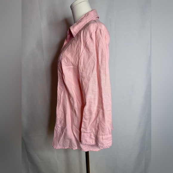 Edward Pink 100% Irish Linen Button Up Collared Shirt Sz Large Embellishment - Picture 3 of 10